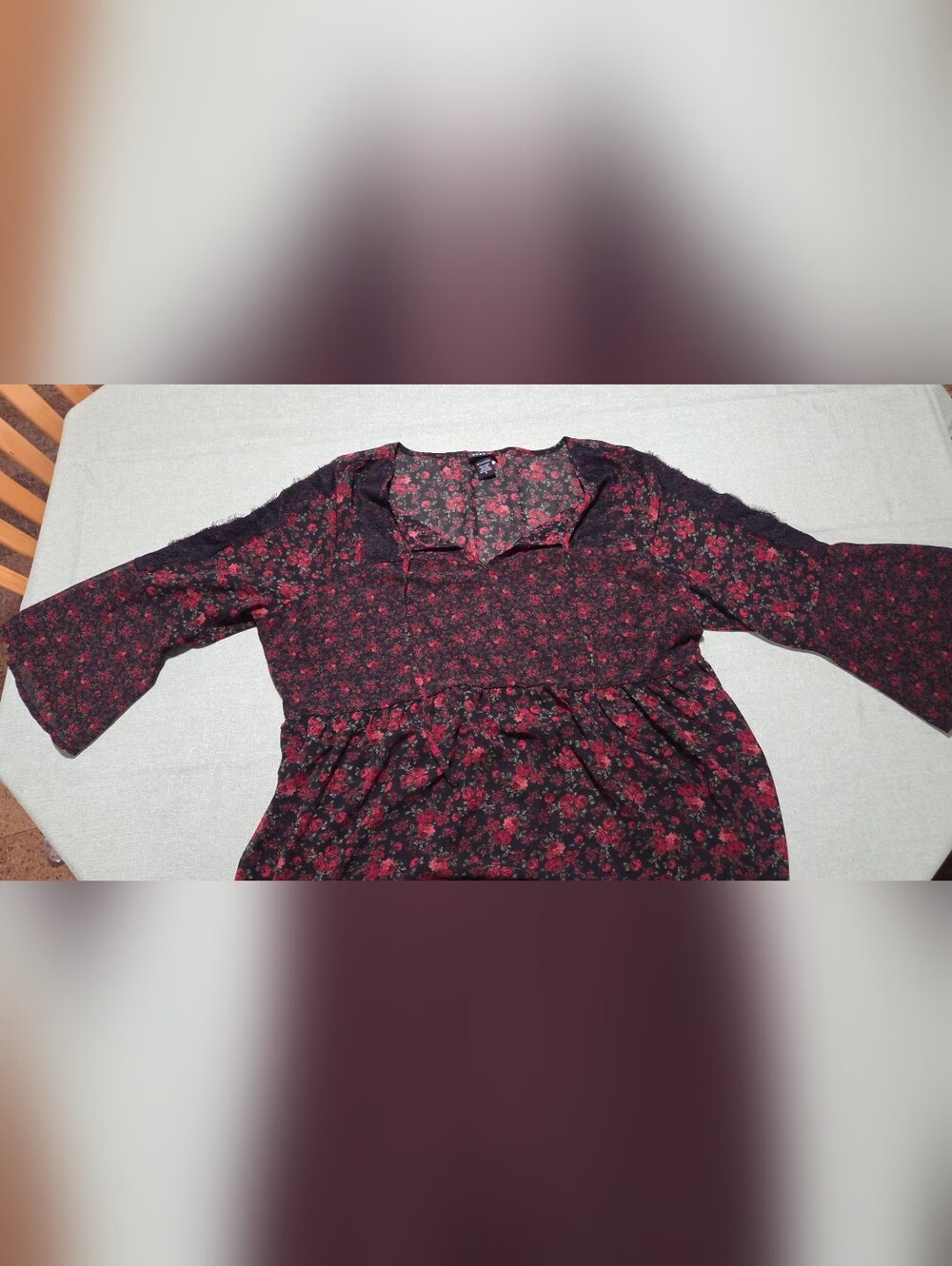 Floral Black & Red Sheer Women's Blouse
